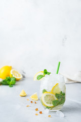 Cold alcohol mojito cocktail, long drink beverage, lemonade
