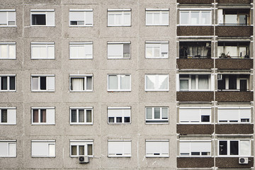 Typical old panel apartment with a lot of windows from Budapest, Hungary, as a texture or for...
