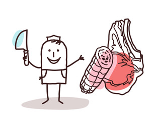 Cartoon Butcher and Meat Retailer