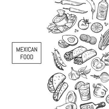 Vector sketched mexican food elements
