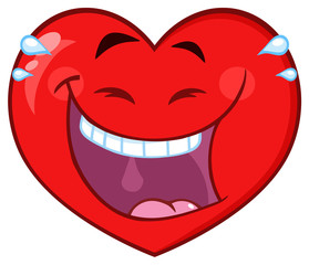Laughing Red Heart Cartoon Emoji Face Character With Expression. Illustration Isolated On White Background
