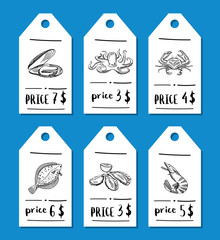 Vector price tag set with seafood