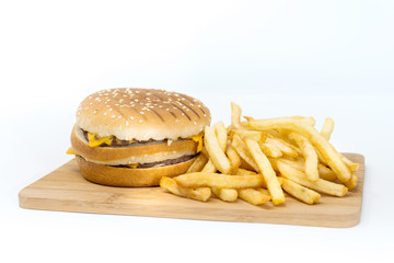 Cheese burger - American cheese burger with Golden French fries