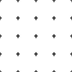 Fototapeta na wymiar seamless geometric minimalistic pattern with crosses, retro vintage design. Memphis group style black and white background