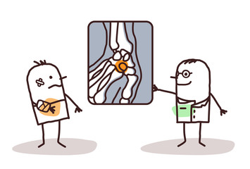 Cartoon Man with Wounded Hand and Radiologist