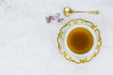 Old porcelain teacup, top view 