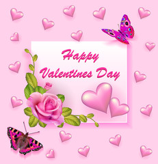 Stock Illustration Valentine's day greeting card with rose and butterflies