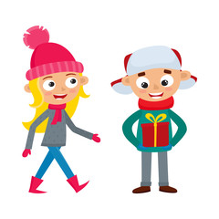 Set of young teenage in winter clothes with mobile, coffee