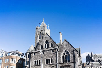 Fototapeta na wymiar DUBLIN, IRELAND - March 31, 2017: Street view of church landmarks of Dublin Ireland