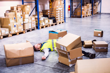 Warehouse worker after an accident in a warehouse.