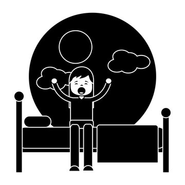 child girl sleeping in their room icon image vector illustration design  black and white
