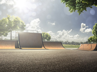 empty skating park in the sunny day