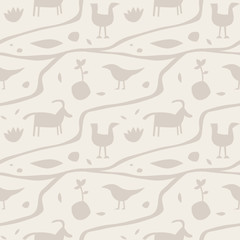 Ancient man wall painting seamless pattern. For print, fashion design, wrapping, wallpaper