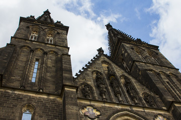 Fototapeta premium The Basilica of St Peter and St Paul is a neo-Gothic church in Vyshegrad fortress in Prague, Czech Republic.