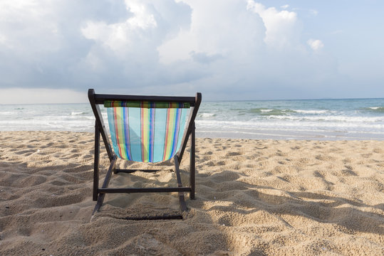 Chair beach on sand beach in summer time,Rayong,Thailand