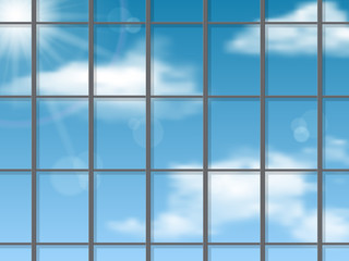 Fototapeta na wymiar Sky reflection in the skyscraper wall. Vector architectural background.