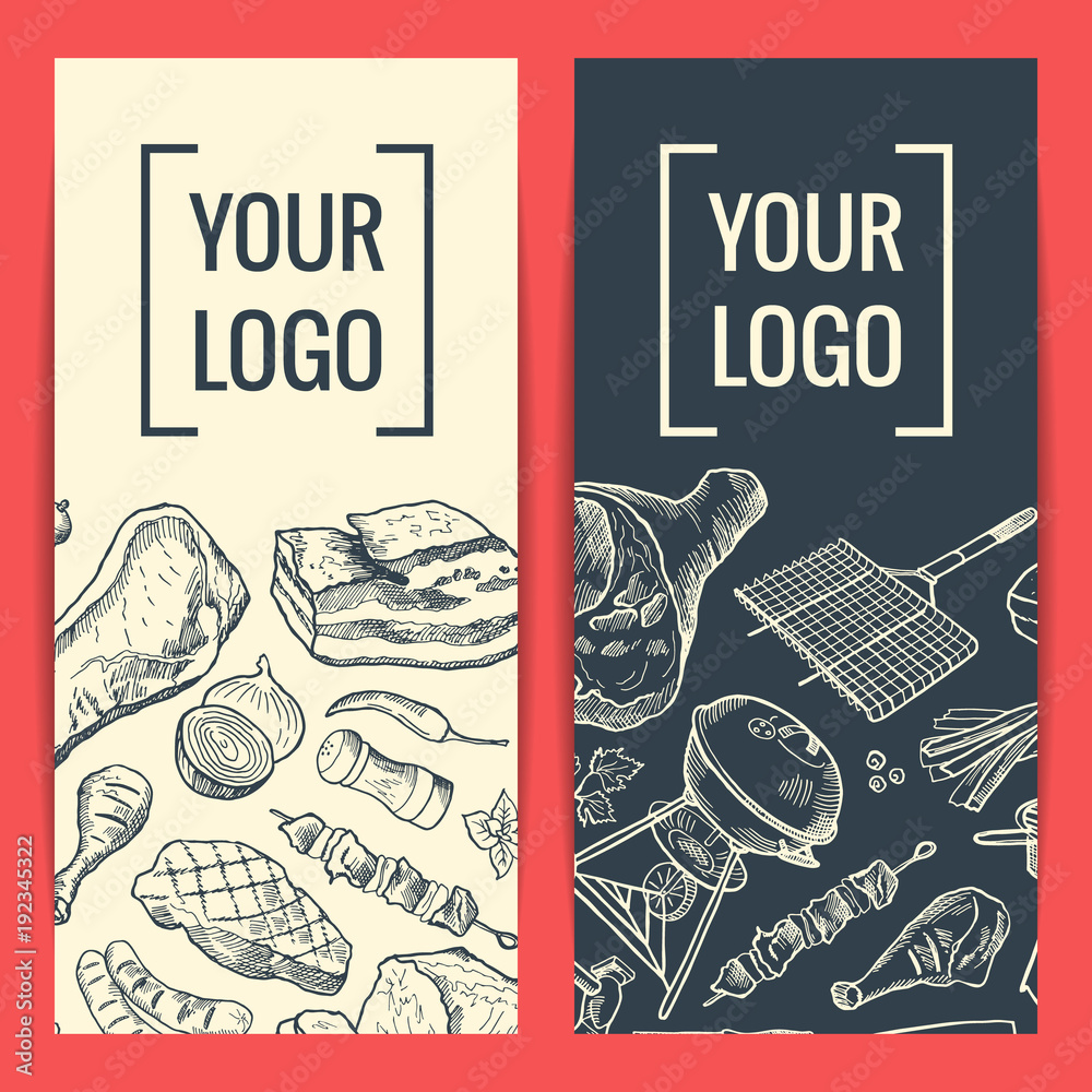 Wall mural vector banner or flyer templates with hand drawn meat