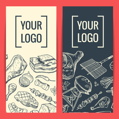 Vector banner or flyer templates with hand drawn meat