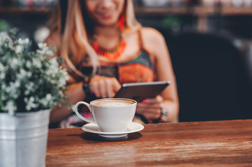 Hello in the morning with aromatic coffee I love coffee I like the taste of coffee Aroma of coffee