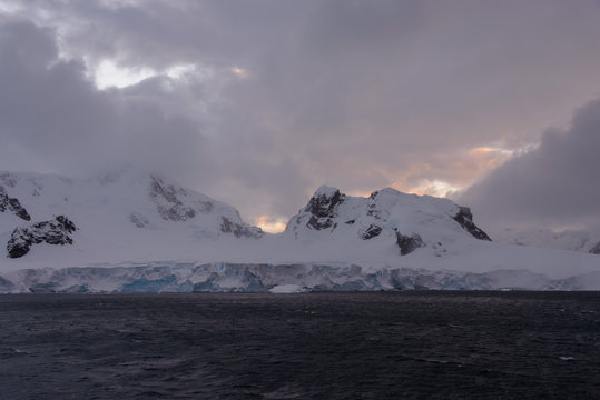 Antarctic landscape with mountains view from sea