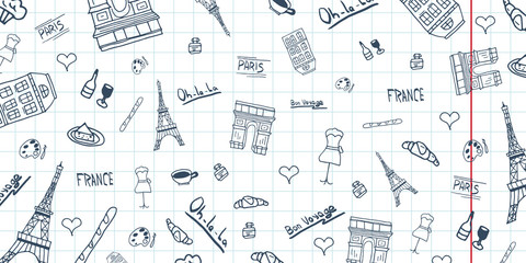 France and Paris Hand drawn travel doodles. Vector illustration © leo_d