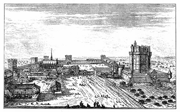 Château de Vincennes, french royal fortress at 17th century, copper engraving by Israel Silvestre (from Spamers Illustrierte Weltgeschichte, 1894, 5[1], 659)