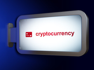 Currency concept: Cryptocurrency and Credit Card on advertising billboard background, 3D rendering