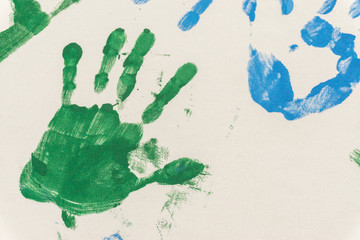 Hands painted, stamped on paper, colorful fun. Creative, funny and artistic. education concept. art concept.