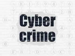 Safety concept: Painted black text Cyber Crime on White Brick wall background with Scheme Of Hexadecimal Code