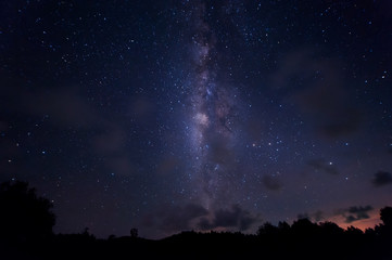 starry night and milky way galaxy night photograph. image contain soft  focus, blur and noise due...