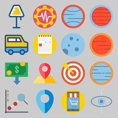 icon set about Transportation. with money, settings and planet