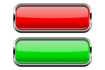 Square glass buttons with chrome frame. Red and green