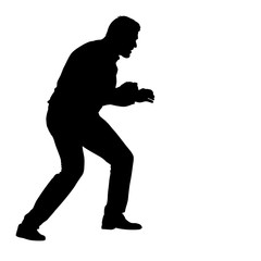 Black silhouette of an athlete boxer on a white background