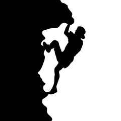 Black silhouette rock climber on white background