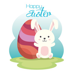 eggs painted and rabbit easter celebration vector illustration design