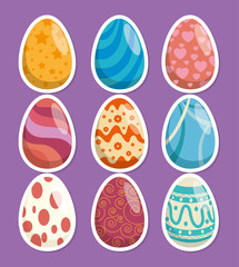 eggs painted happy easter celebration vector illustration design