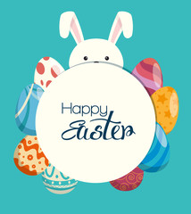 eggs painted and rabbit easter celebration vector illustration design