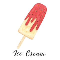 Ice cream watercolor sweet dessert  isolated food illustration