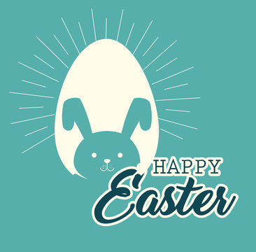cute rabbit happy easter celebration vector illustration design