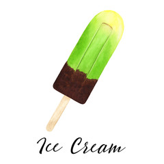 Ice cream watercolor sweet dessert  isolated food illustration