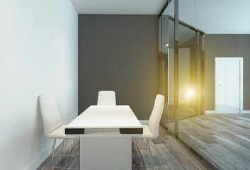 Modern office Cabinet. Meeting room. 3D rendering.. Sunset