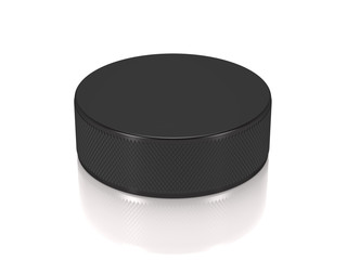 Hockey puck on ice (3d illustration).