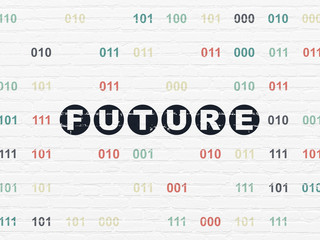 Time concept: Painted black text Future on White Brick wall background with Binary Code