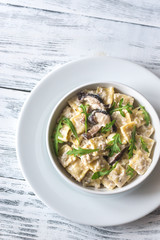Portion of creamy mushroom ravioletti