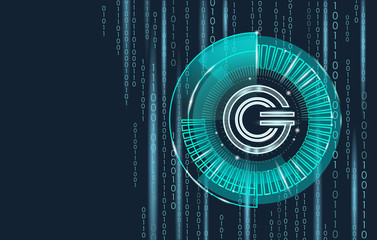 Fototapeta premium Global cryptocurrency GCC coin geometric glowing symbol. 3d render hud target display digital electronic banking future innovation business technology vector illustration