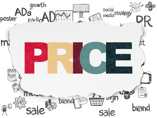 Marketing concept: Painted multicolor text Price on Torn Paper background with  Hand Drawn Marketing Icons