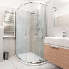 White bathroom with shower