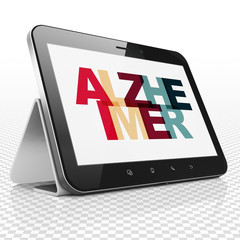 Healthcare concept: Tablet Computer with Painted multicolor text Alzheimer on display, 3D rendering