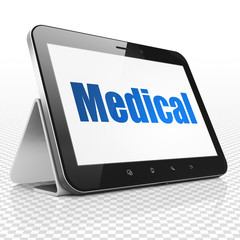 Medicine concept: Tablet Computer with blue text Medical on display, 3D rendering