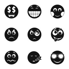 Emoji smile icons set. Simple set of 9 emoji smile vector icons for web isolated on white background